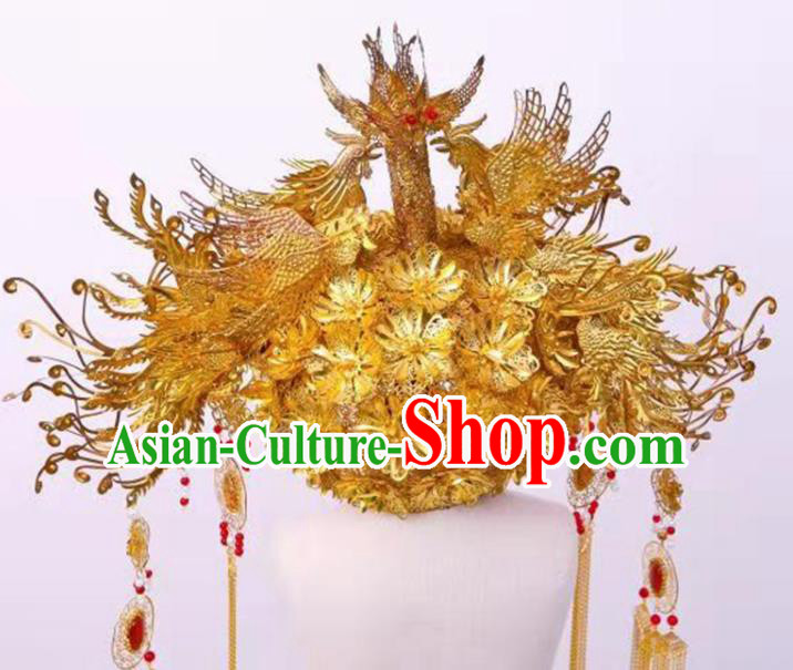 Chinese Ancient Bride Luxury Phoenix Coronet Hairpins Traditional Hanfu Court Princess Hair Accessories for Women