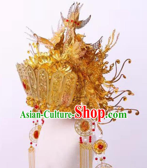 Chinese Ancient Bride Luxury Phoenix Coronet Hairpins Traditional Hanfu Court Princess Hair Accessories for Women
