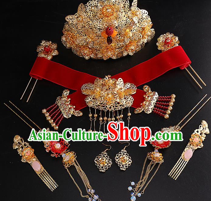 Chinese Ancient Han Dynasty Bride Phoenix Coronet Hairpins Traditional Hanfu Court Princess Hair Accessories for Women