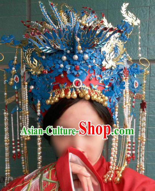 Chinese Ancient Ming Dynasty Cloisonne Phoenix Coronet Hairpins Traditional Hanfu Court Princess Hair Accessories for Women