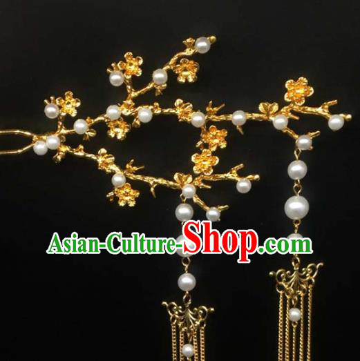 Chinese Ancient Tang Dynasty Plum Tassel Hairpins Traditional Hanfu Court Princess Hair Accessories for Women