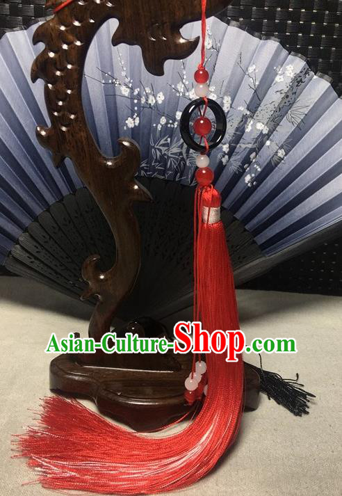 Traditional Chinese Hanfu Jade Waist Accessories Ancient Swordsman Red Tassel Pendant