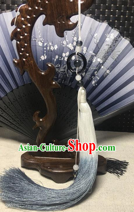 Traditional Chinese Hanfu Jade Waist Accessories Ancient Swordsman Blue Tassel Pendant