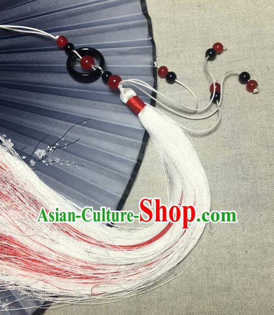 Traditional Chinese Hanfu Jade Waist Accessories Ancient Swordsman White Tassel Pendant