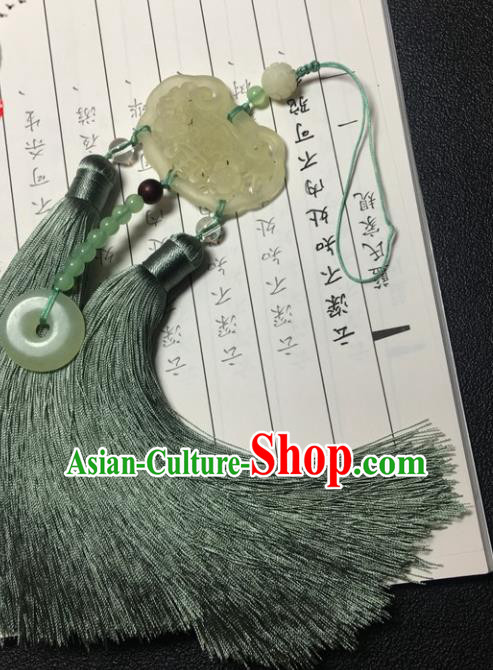Traditional Chinese Hanfu Jade Longevity Lock Waist Accessories Ancient Swordsman Green Tassel Pendant
