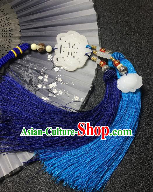 Traditional Chinese Hanfu White Jade Carving Waist Accessories Ancient Swordsman Tassel Pendant