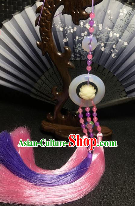 Traditional Chinese Hanfu Jade Carving Lotus Waist Accessories Ancient Swordsman Brooch Tassel Pendant