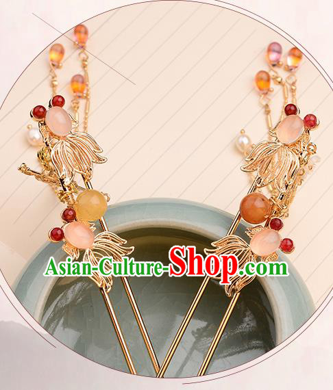 Chinese Ancient Tang Dynasty Princess Agate Goldfish Hairpins Traditional Hanfu Court Hair Accessories for Women