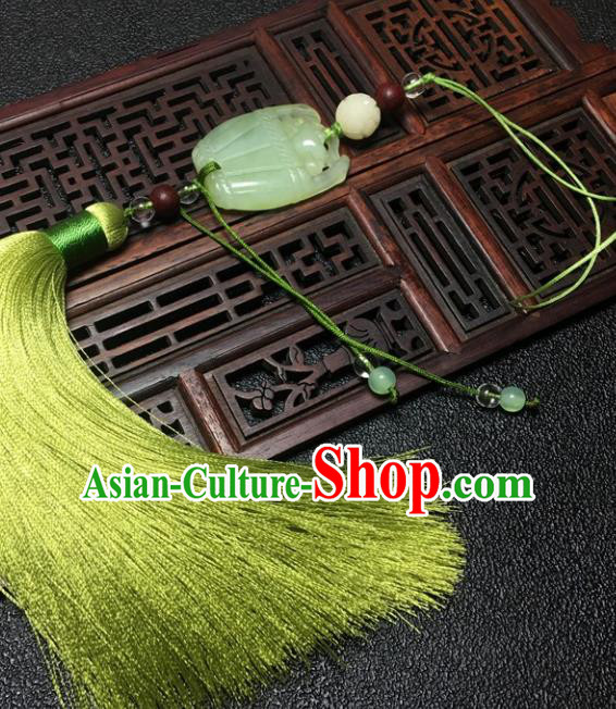 Traditional Chinese Hanfu Jade Bucket Waist Accessories Yellow Tassel Pendant Ancient Swordsman Brooch