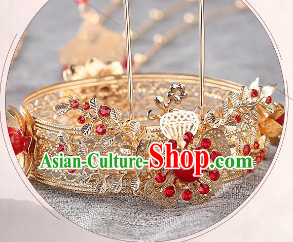 Chinese Ancient Ming Dynasty Princess Golden Tassel Phoenix Coronet Hairpins Traditional Hanfu Court Hair Accessories for Women
