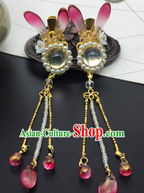 Chinese Ancient Ming Dynasty Princess Pearls Crystal Hair Claws Hairpins Traditional Hanfu Court Hair Accessories for Women