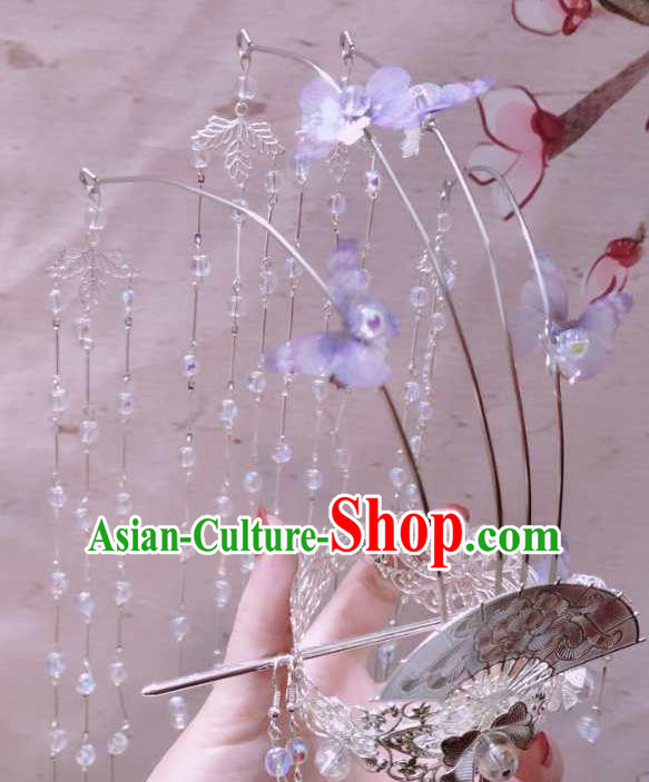 Chinese Ancient Ming Dynasty Princess Tassel Phoenix Coronet Hairpins Traditional Hanfu Court Hair Accessories for Women