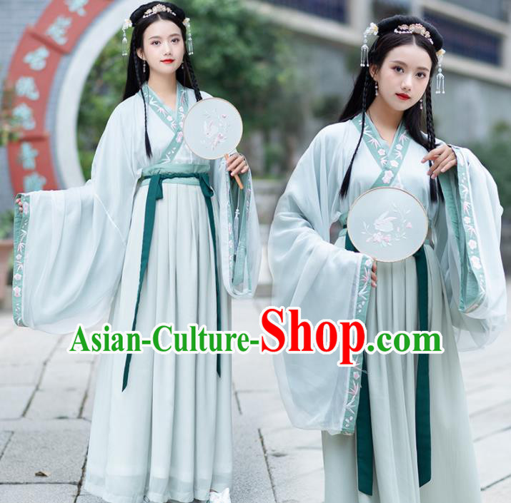 Traditional Chinese Jin Dynasty Royal Princess Replica Costumes Ancient Court Lady Green Hanfu Dress for Women