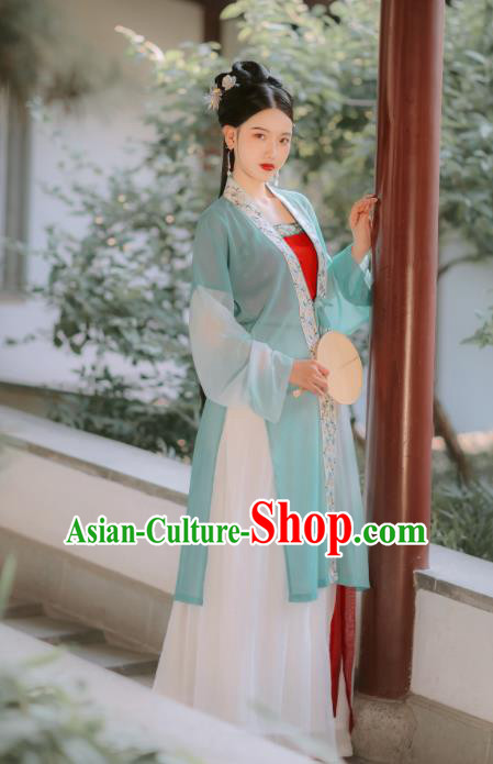 Traditional Chinese Song Dynasty Rich Lady Replica Costumes Ancient Court Princess Green Hanfu Dress for Women