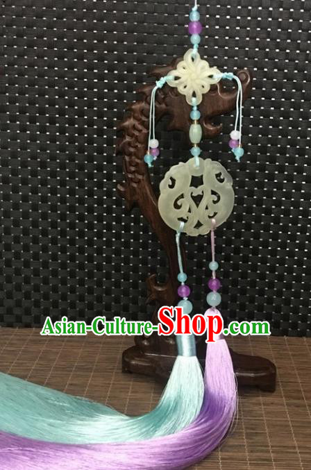Traditional Chinese Hanfu Jade Carving Phoenix Waist Accessories Purple Tassel Pendant Ancient Swordsman Brooch