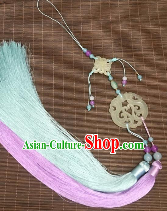 Traditional Chinese Hanfu Jade Carving Phoenix Waist Accessories Purple Tassel Pendant Ancient Swordsman Brooch