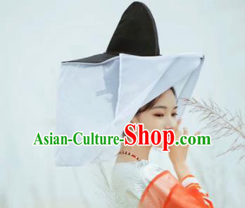 Chinese Traditional Hanfu Swordsman Hat Ancient Tang Dynasty Court Lady White Curtain Hat for Women