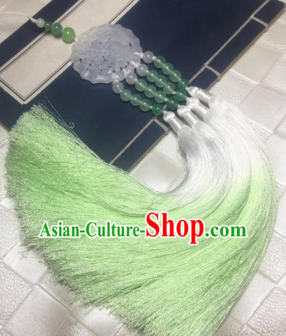 Traditional Chinese Hanfu Jade Carving Plum Waist Accessories Green Tassel Pendant Ancient Swordsman Brooch