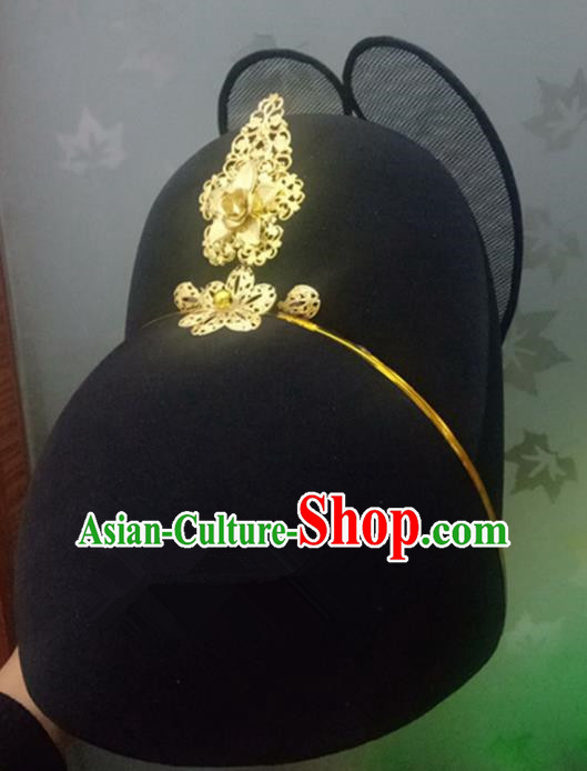 Chinese Traditional Handmade Ming Dynasty Officer Black Hat Ancient Drama Bridegroom Headwear for Men