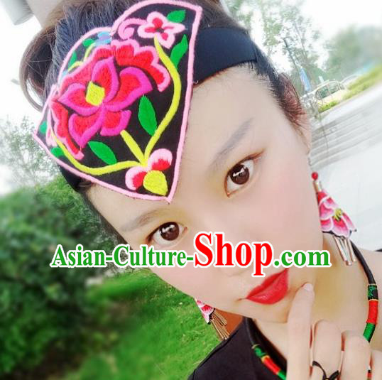 Chinese Traditional Ethnic Embroidered Lotus Headband National Handmade Hair Clasp for Women