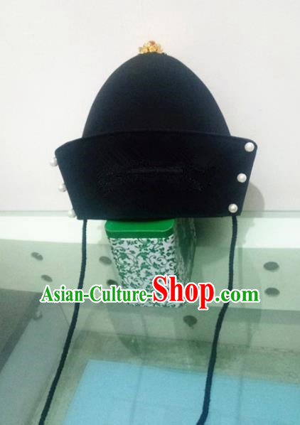 Chinese Traditional Handmade Ming Dynasty Emperor Black Hat Ancient Drama Bridegroom Headwear for Men