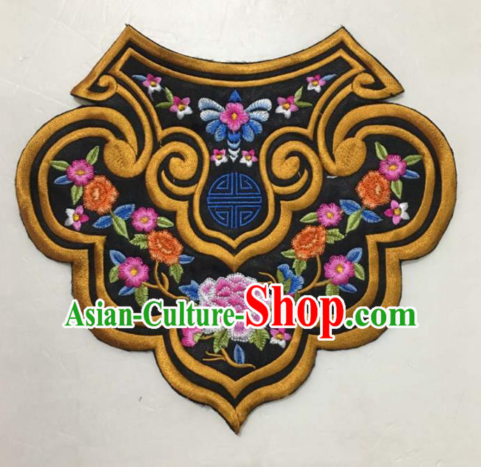 Chinese Traditional Embroidery Shoulder Accessories National Golden Embroidered Peony Patch