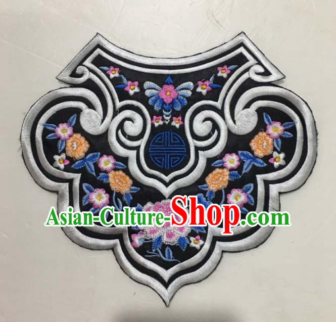 Chinese Traditional Embroidery Shoulder Accessories National Grey Embroidered Peony Patch