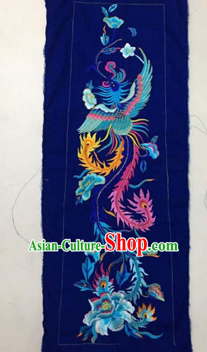 Chinese Traditional Embroidery Cloth Accessories National Embroidered Phoenix Peony Royalblue Dress Patch
