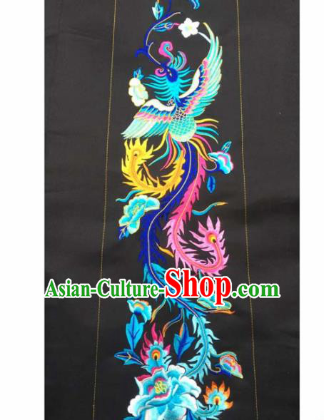 Chinese Traditional Embroidery Cloth Accessories National Embroidered Phoenix Peony Black Dress Patch