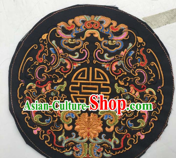 Chinese Traditional Embroidery Cloth Accessories National Embroidered Lotus Black Dress Patch