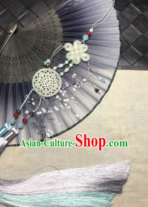 Traditional Chinese Hanfu White Jade Carving Lucky Bat Waist Accessories Palace Tassel Pendant Ancient Swordsman Brooch