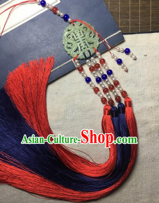Traditional Chinese Hanfu Jade Carving Waist Accessories Palace Pearls Tassel Pendant Ancient Swordsman Brooch