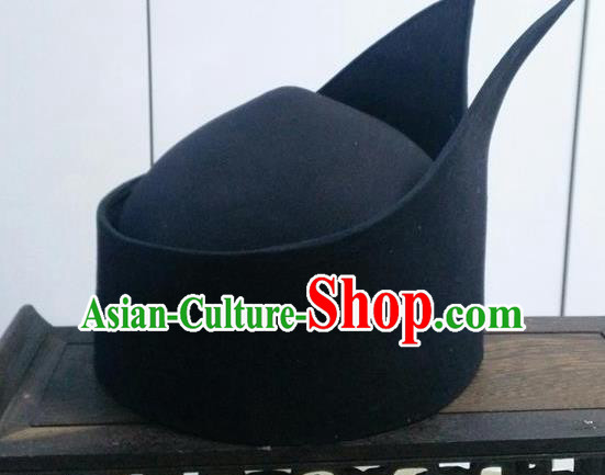 Chinese Traditional Handmade Han Dynasty Prime Minister Black Hat Ancient Drama Chancellor Headwear for Men