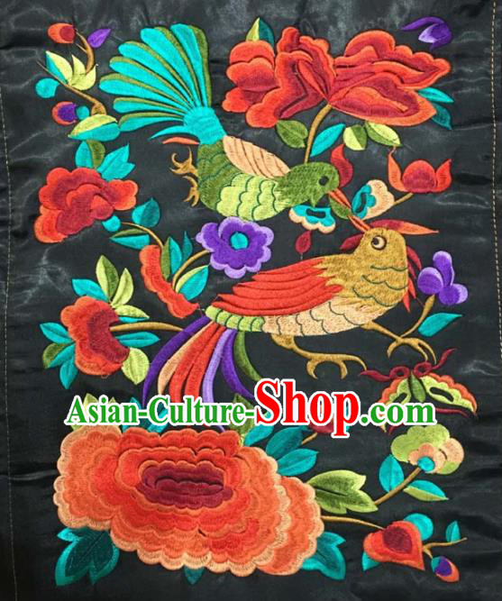 Chinese Traditional Embroidery Cloth Accessories National Embroidered Peony Bird Dress Patch