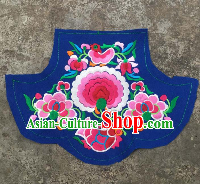 Chinese Traditional National Embroidered Peony Lotus Blue Dress Patch Embroidery Cloth Accessories