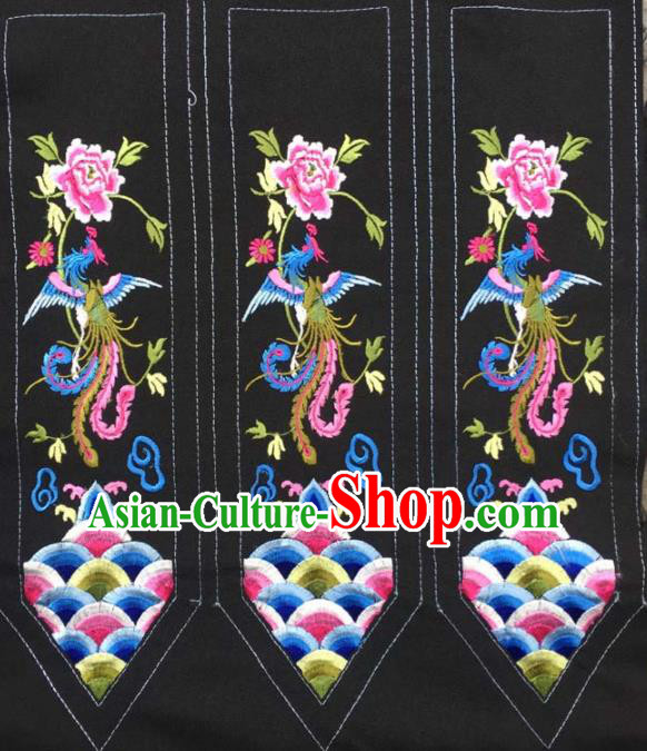 Chinese Traditional National Embroidered Phoenix Peony Black Applique Dress Patch Embroidery Cloth Accessories