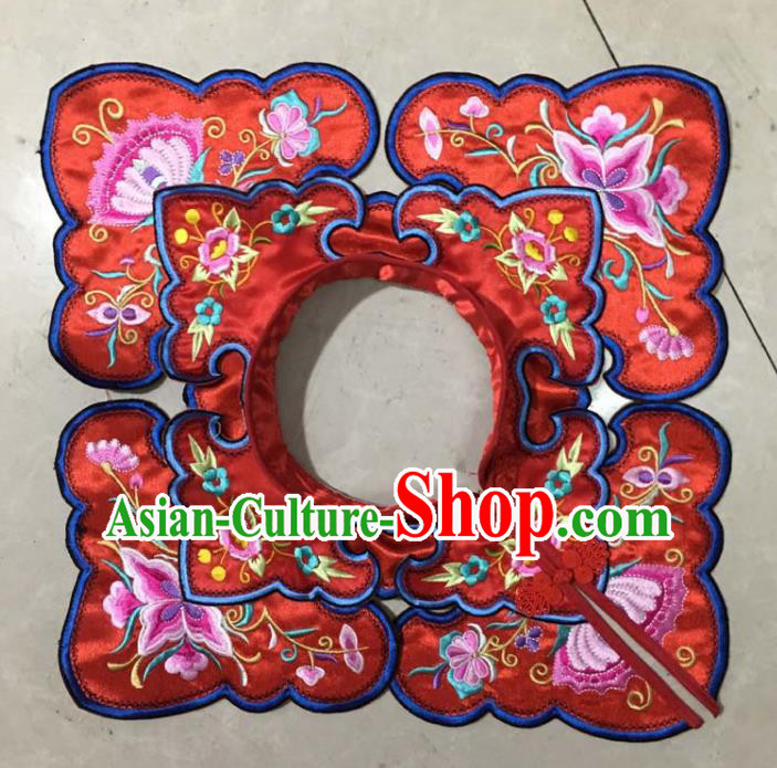 Chinese Traditional Embroidery Butterfly Red Shoulder Accessories National Embroidered Cloud Patch