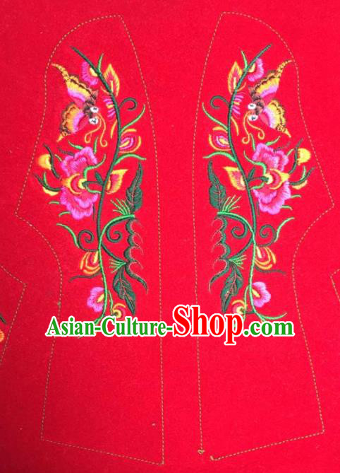 Chinese Traditional National Embroidered Peony Red Applique Dress Patch Embroidery Cloth Accessories