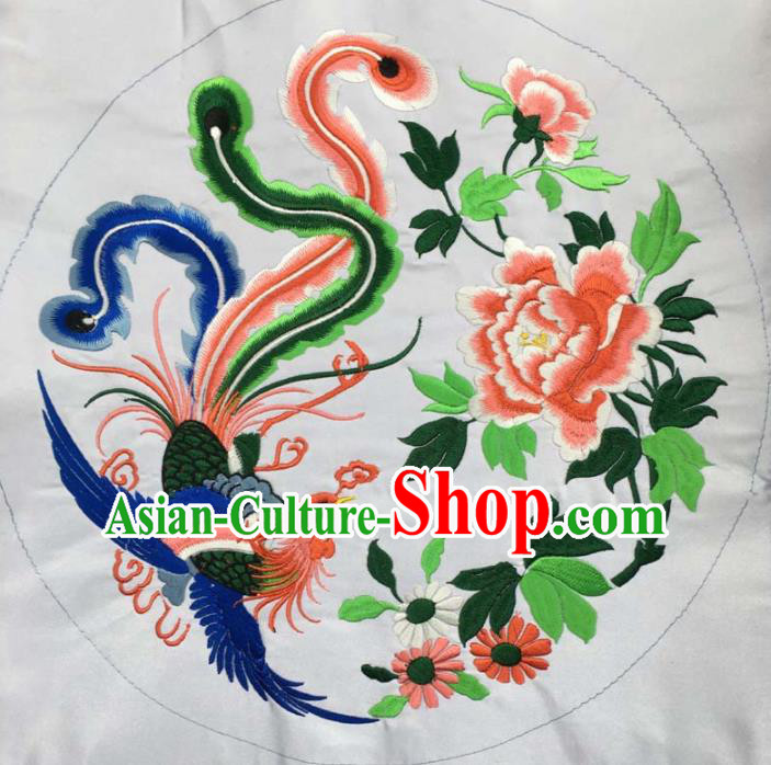 Chinese Traditional National Embroidered Phoenix Peony White Applique Dress Patch Embroidery Cloth Accessories