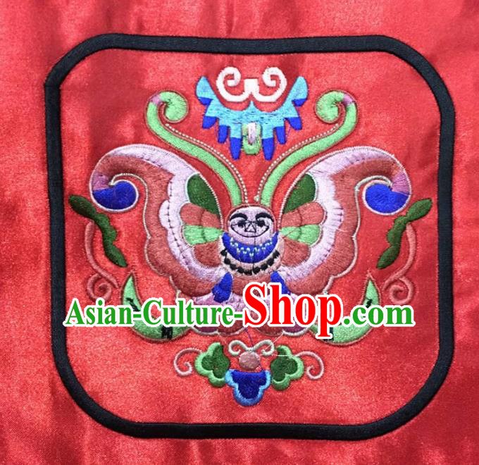Chinese Traditional National Embroidered Butterfly Red Applique Dress Patch Embroidery Cloth Accessories