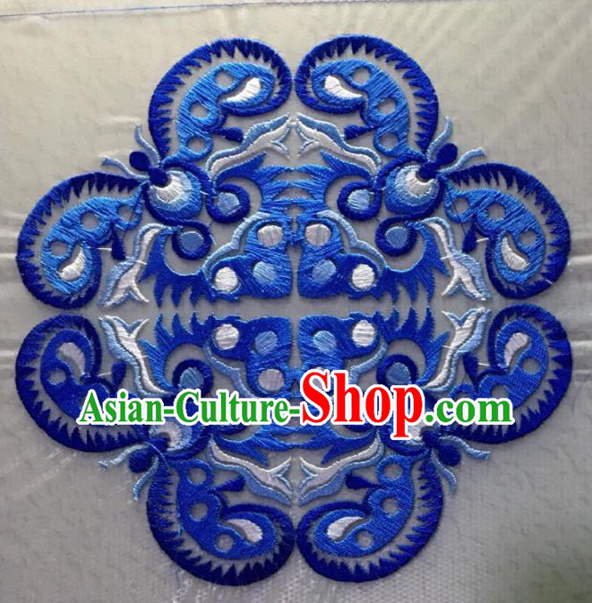 Chinese Traditional National Blue Embroidered Applique Dress Patch Embroidery Cloth Accessories
