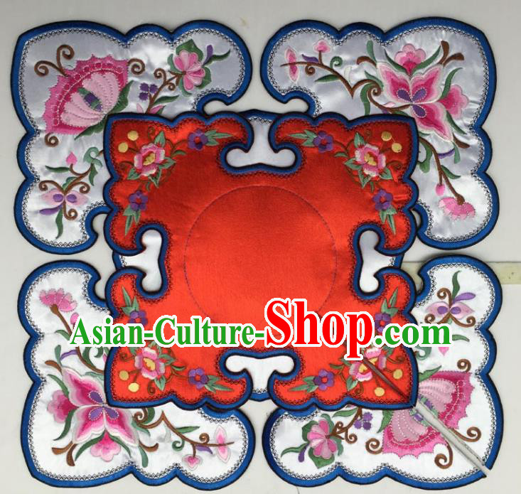 Chinese Traditional Embroidery Flowers Red and White Shoulder Accessories National Embroidered Cloud Patch