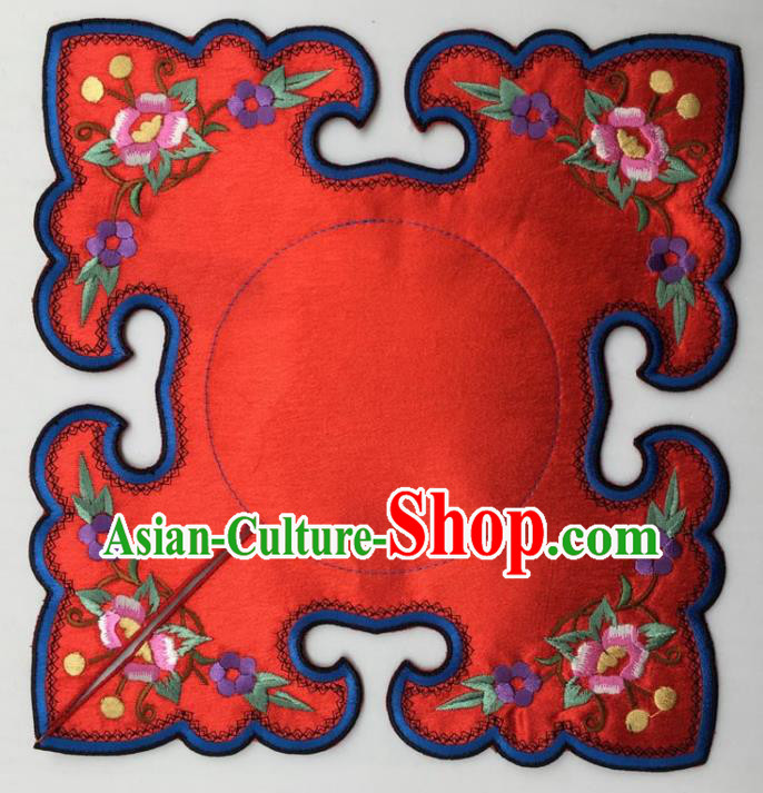 Chinese Traditional Embroidery Peony Red Shoulder Accessories National Embroidered Cloud Patch
