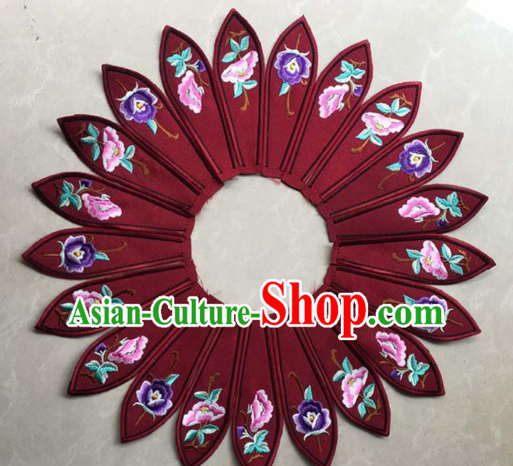 Chinese Traditional Embroidery Peony Wine Red Collar Shoulder Accessories National Embroidered Patch