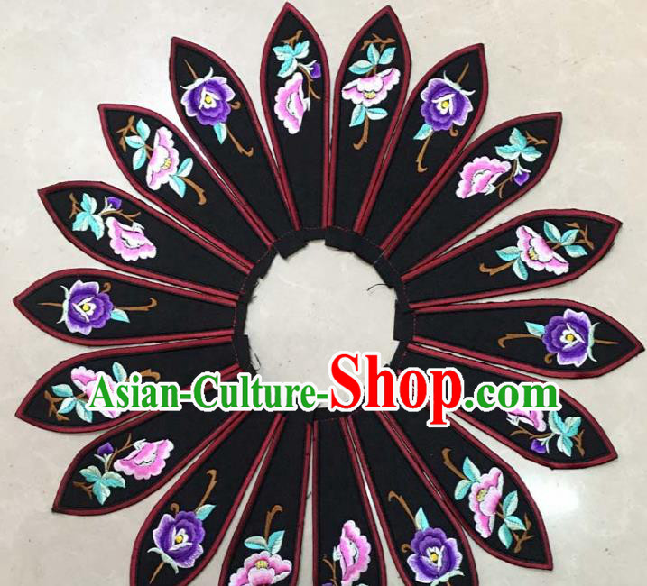 Chinese Traditional Embroidery Peony Black Collar Shoulder Accessories National Embroidered Patch