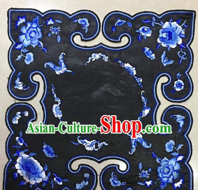 Chinese Traditional Embroidery Peony Butterfly Black Collar Shoulder Accessories National Embroidered Patch