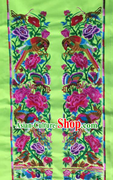 Chinese Traditional National Embroidered Peony Birds Green Applique Dress Patch Embroidery Cloth Accessories