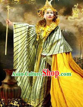 Traditional Egypt Priestess Costume Ancient Egypt Queen Golden Dress and Headdress for Women