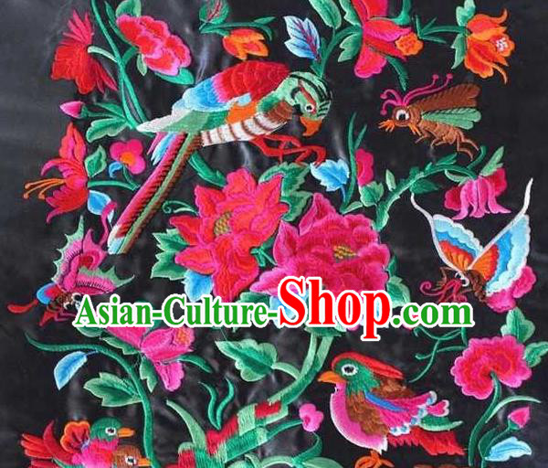 Chinese Traditional Embroidered Peony Birds Applique National Dress Patch Embroidery Cloth Accessories