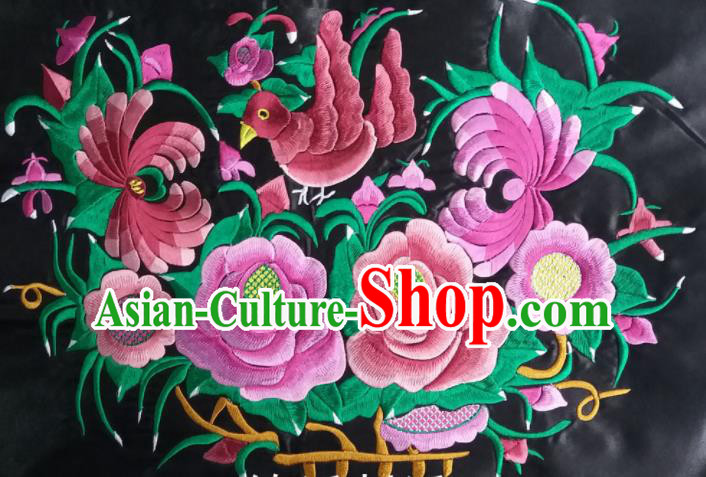 Chinese Traditional Embroidered Pink Chrysanthemum Peony Applique National Dress Patch Embroidery Cloth Accessories
